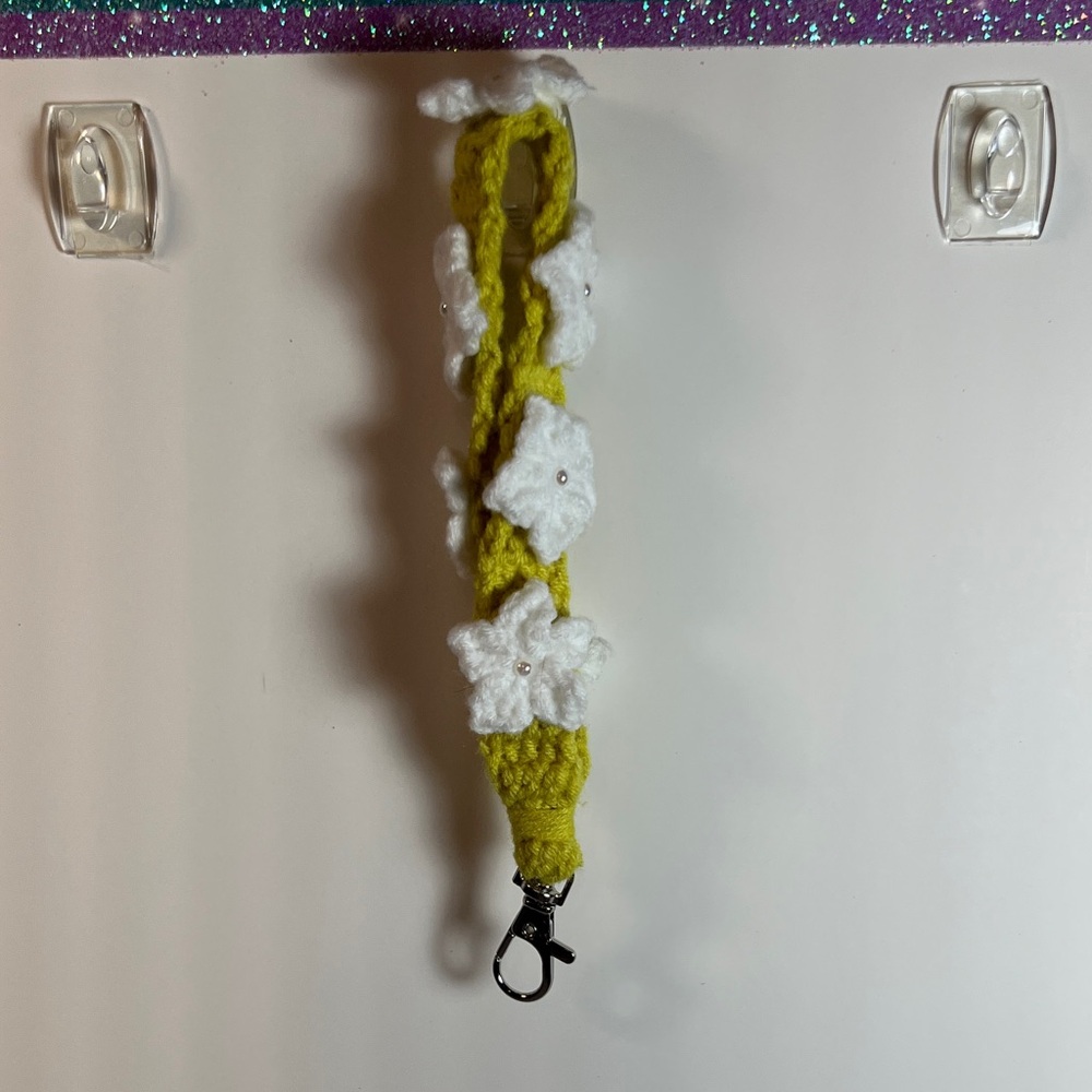 Handcrafted Yellow and White Key Holder with Metal Clip